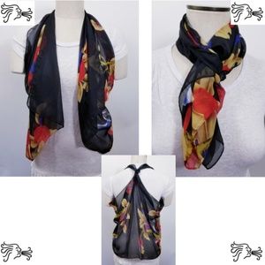 Black Floral Chiffon Vest Scarf Accessory